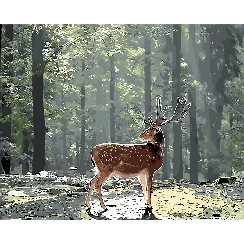 No Frame deer in the forest DIY Painting By Numbers Drawing Painting By