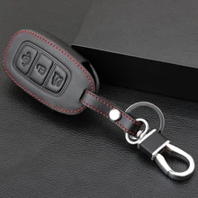 Capa de couro genuíno para chave de carro, para hyundai i30 ix35 solaris azera elantra grandeza pig accent santa fé 2017 2018 2019