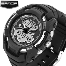 100% Original SANDA Sport Dual Time LED Digital Analog Military 3ATM Wrist Watch Wristwatches for Men Male Boy Black 711 OP001