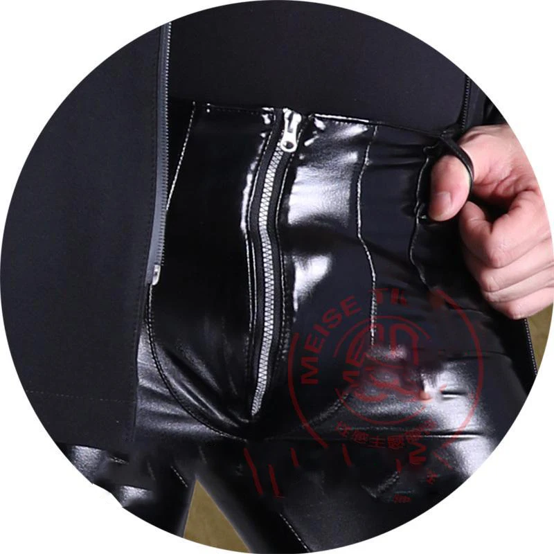 Брюки Карандаш мужские глянцевые из экокожи на молнии спереди F116|punk pants|fashion pantspants