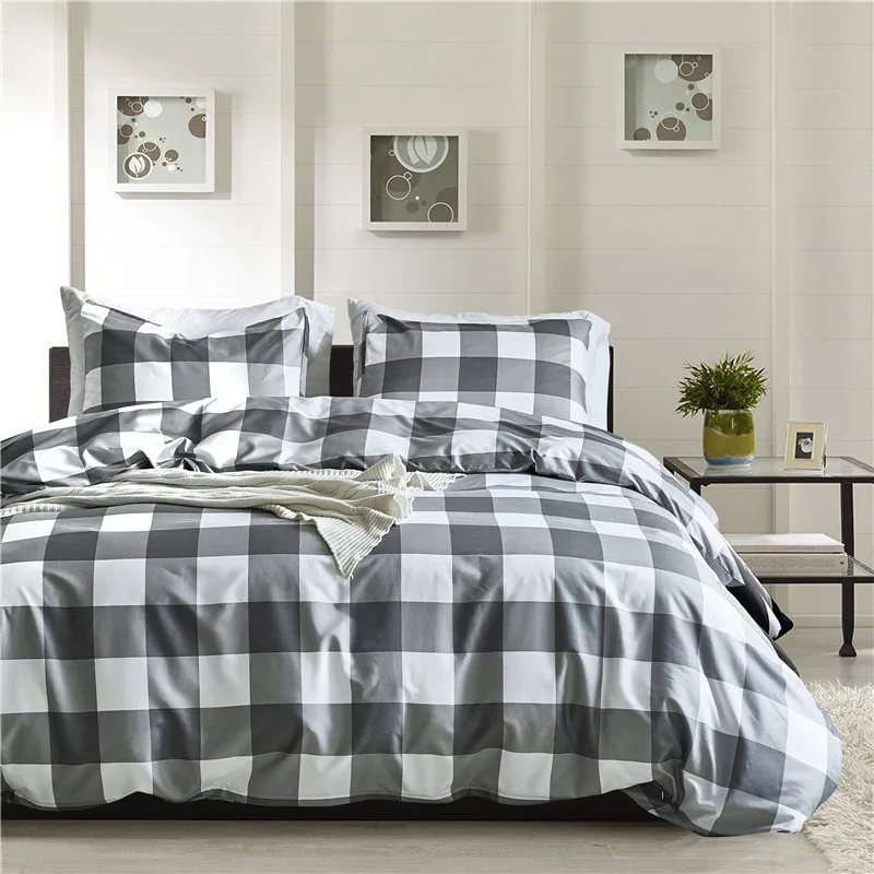 

Simple Gray Plaid Pattern 2/3pcs USA Twin Queen King Bedding Sets Kids Duvet Cover Set Quilt Cover Bed Set Double Bedclothes