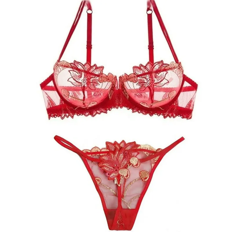 

Sexy Thong Lace Push Up Bra Set Women Underwear Sets Intimates Embroidery Floral White Bra Brief Sets Thong Lingerie Set