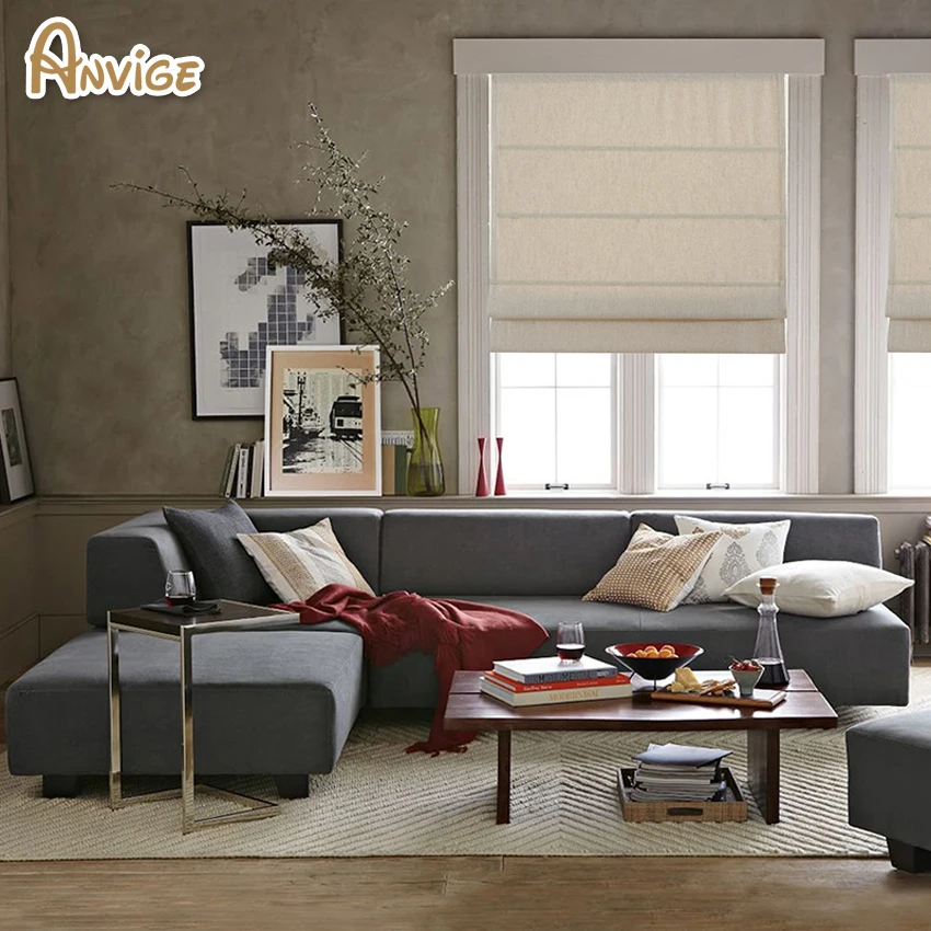 

Anvige Motorized High Quality Cotton/Linen Fabric Half/Full Blackout Roman Blinds Roman Shades For Living Room Window Curtains