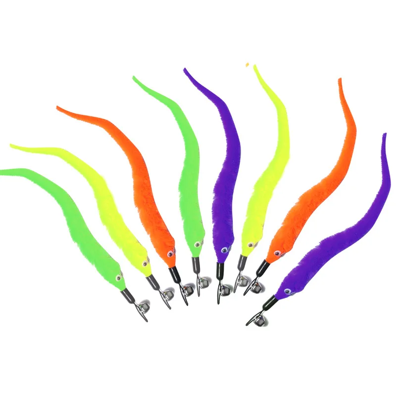 

5pcs Colorful Pet Kitten Cat Teaser Replacement Refill Plush With Bell Training Cat Teaser Wand Cat Toy Pendant Cats Products