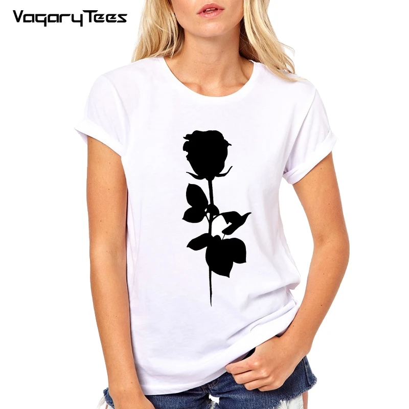 VagaryTees Ink Rose Printed women T shirts black rose tops T Shirt tshirt casual Flowers t shirt