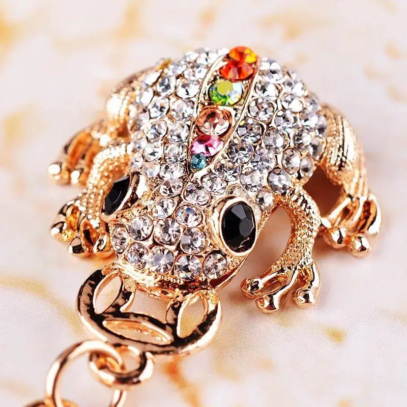 

Classic toad frogs fortune key ring fashion crystal car keychain charm bag pendant keyring rhinestone key chains