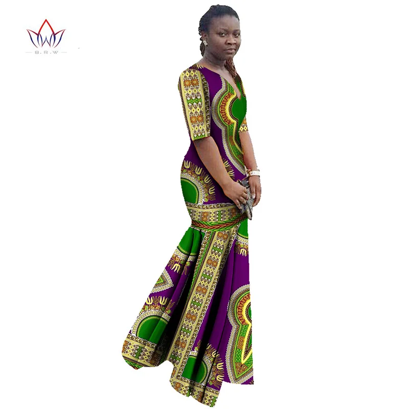 

African Dresses for Women Dashiki African Print Clothing Half Sleeve Mermaid Dress Maxi Dress BRW Plus Size 6XL WY406