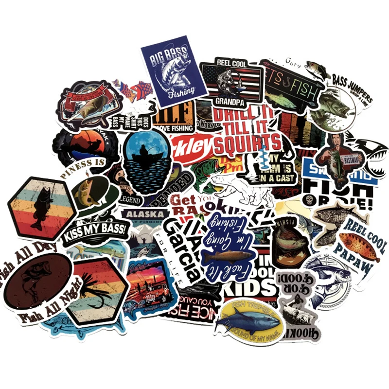 

50pcs Outdoor Fishing Enthusiasts Stickers For Mobile Phone Laptop Luggage Guitar Case Skateboard Fixed Gear Bike Stickers F2