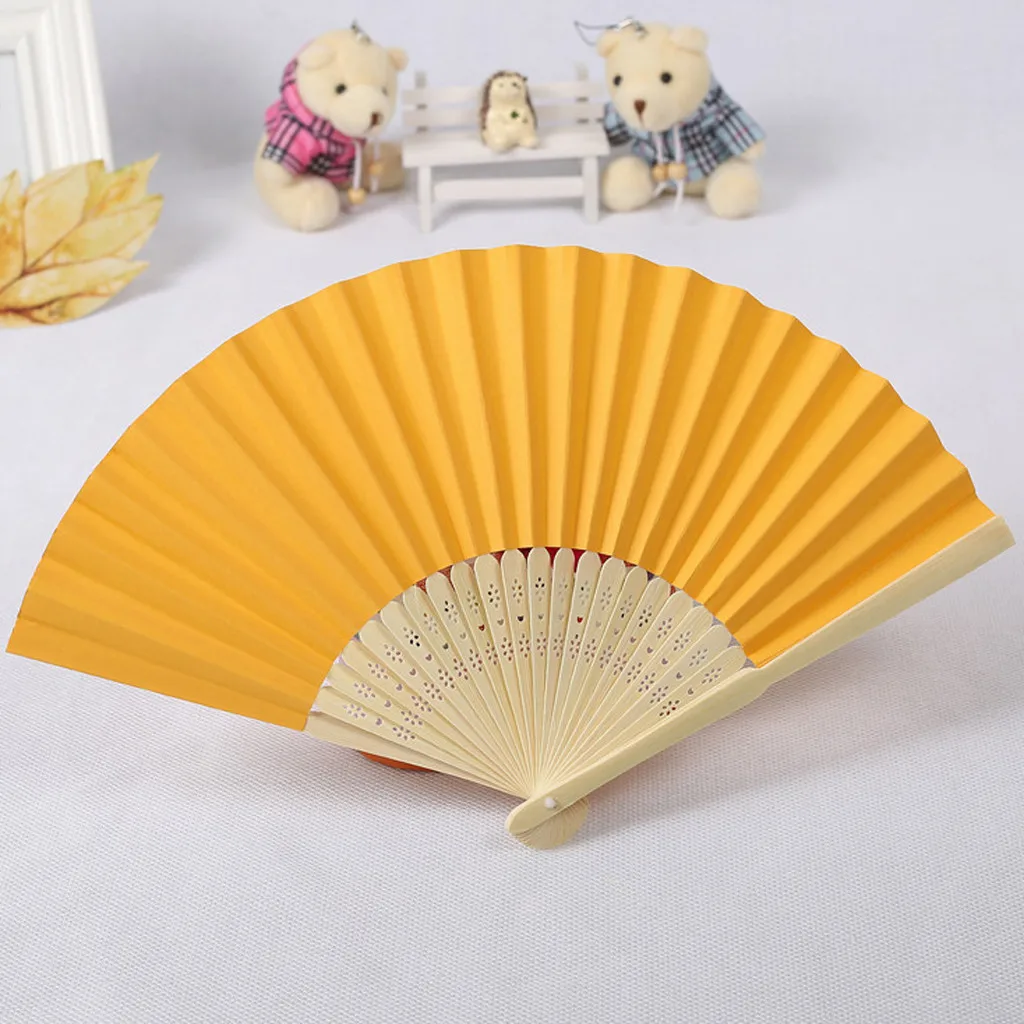 

chinese hand fans Pattern Folding fan Dance Wedding Party Folding Hand Held Solid Color fan paper hand-held fan wooden hand fan