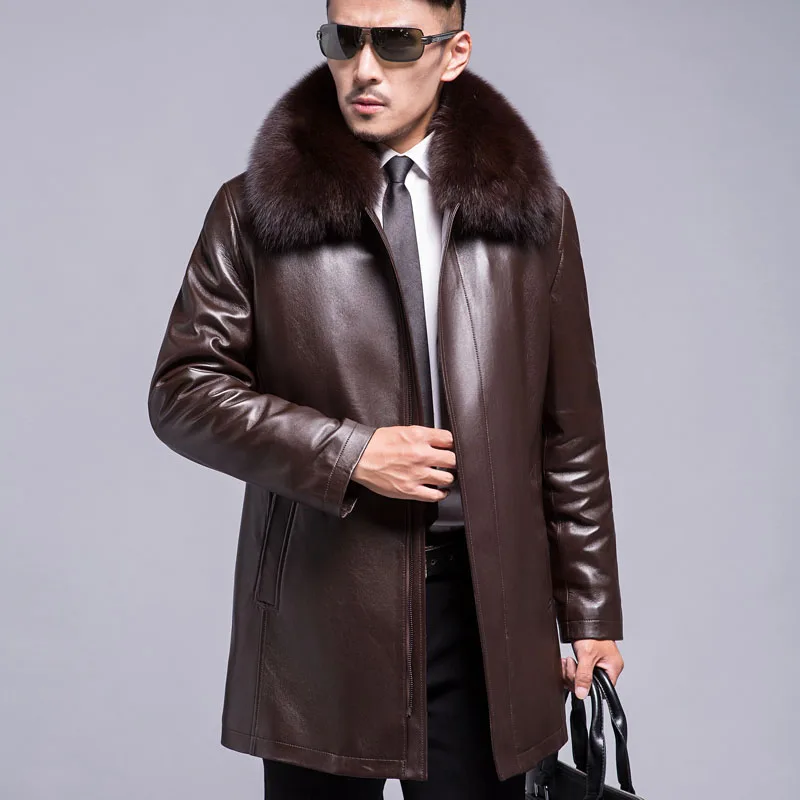 

Men winter thick warm jacket 2019 new Genuine Leather Jacket Real Mink Fur Coat Jacket Men Fur Collar Sheepskin Coat Windbreaker