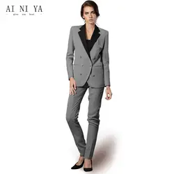 Индивидуальный заказ Для женщин Бизнес костюмы Формальные женские офисные брюки Костюм Зимняя Куртка Блейзер + длинные брюки женские 2 шт