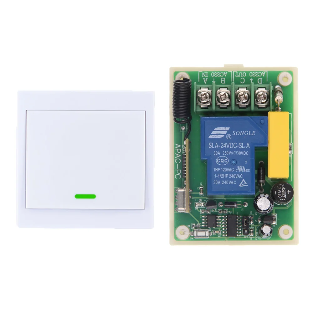 

Smart Home AC 220V 30A Relay 1 CH 1CH RF Wireless Remote Control LED Light Switch System+86 Wall Panel Transmitter