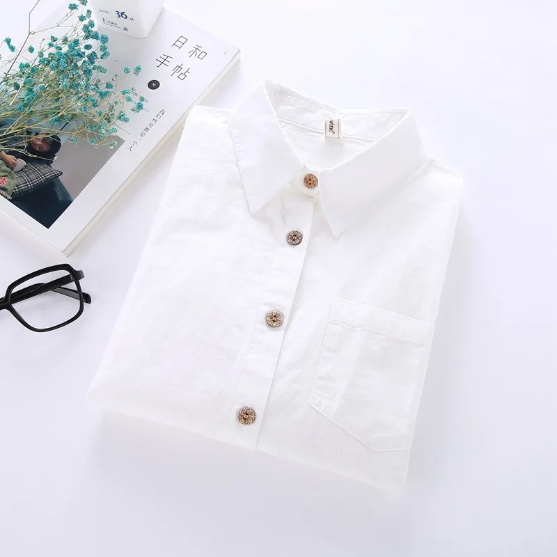 

FEKEHA White Blouse Women Work Wear Student Button Spring Autumn Long Sleeve Cotton Ladies Tops Shirt S-XXL Blusas Feminina