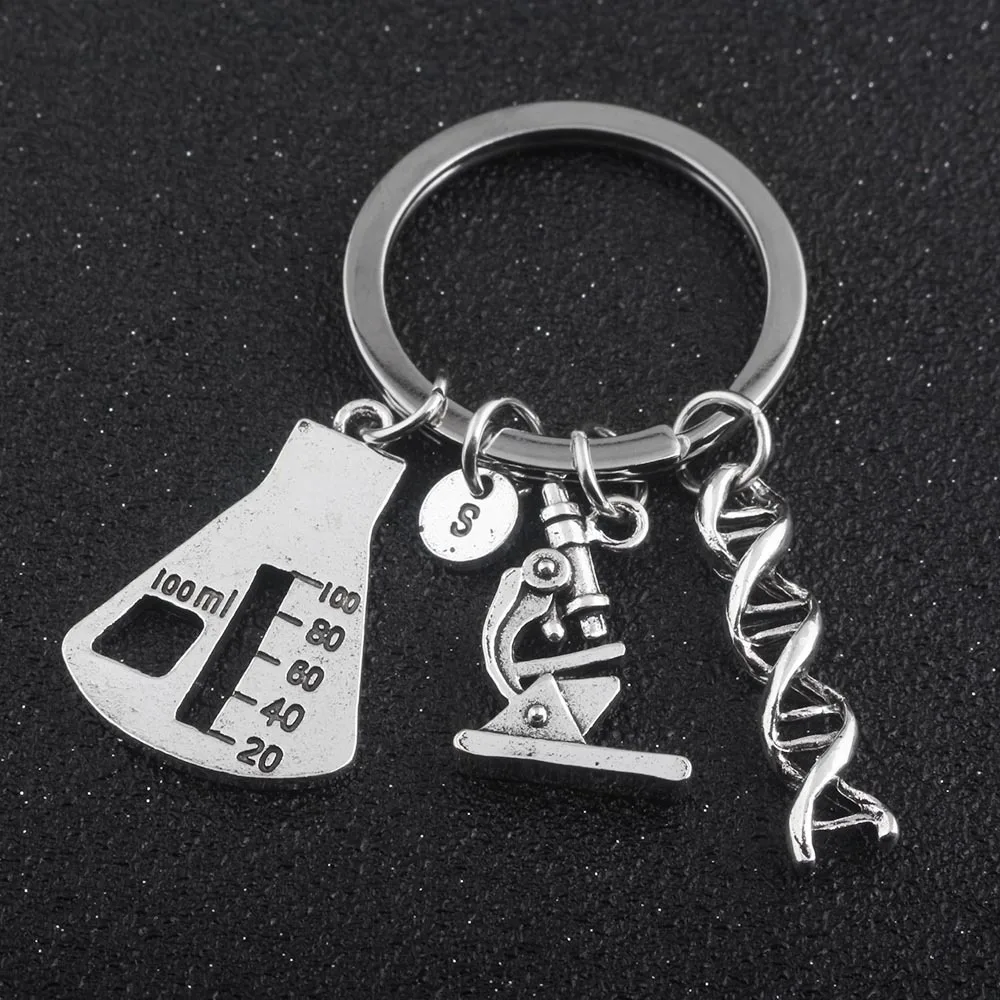 

Chemistry Lab Equipment Jewelry Twist DNA Structure Microscope Triangle Cup Pendant Necklace Keychain Gift For Friends