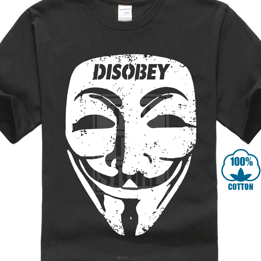 

2018 Latest Funny Men Crew Neckguy Fawkes Mask T Shirt Disobey Anarchy Logo Hacker Libertarian Graphic Tee Loose Shirt