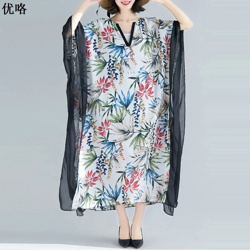 

New Arrival 2019 Summer Women Chiffon Maxi Dress Plus Size 4XL 5XL 6XL Vintage Beach Dress Robe Femme Cotton Long Loose Dresses