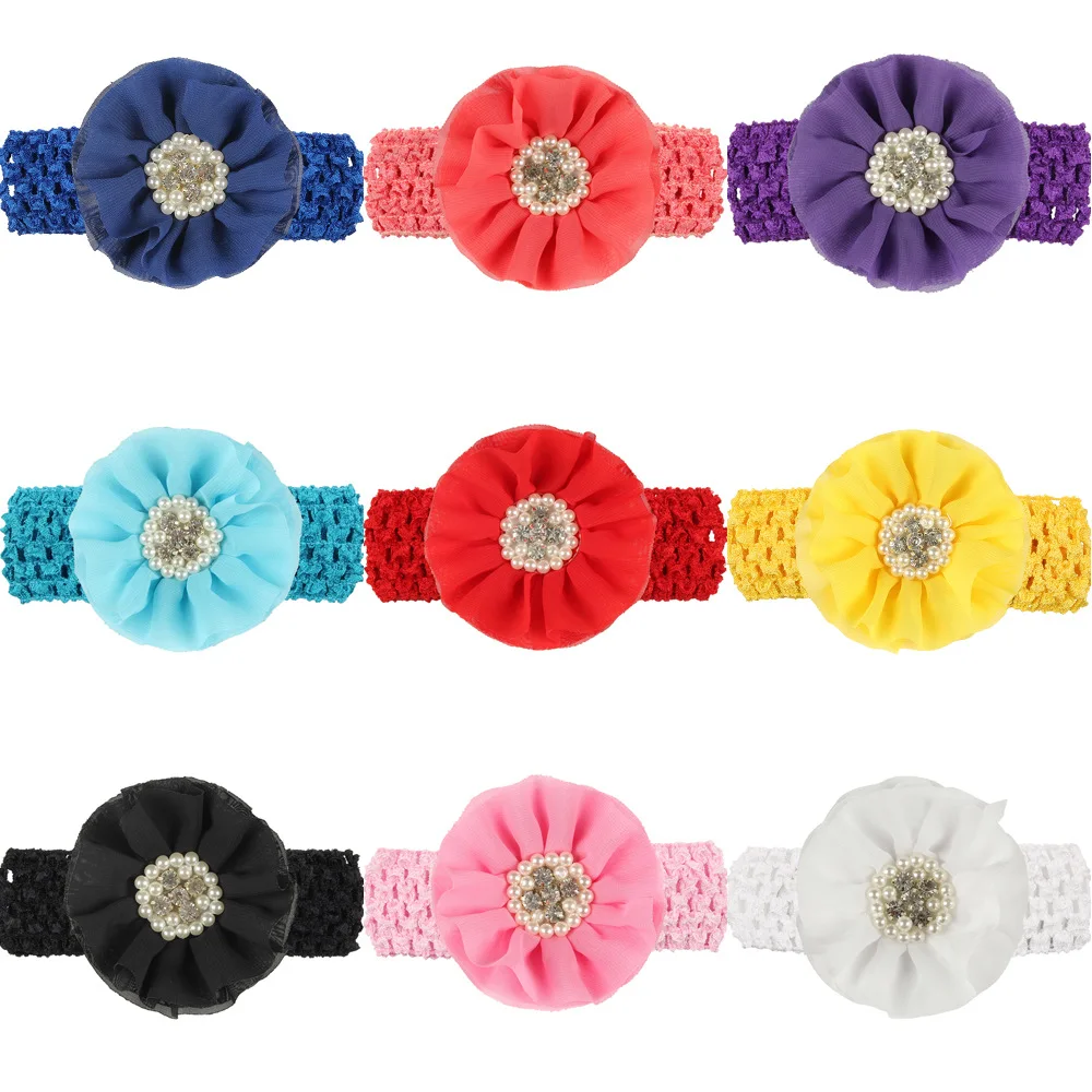 1 Piece MAYA STEPAN Children Pearl Rhinestones Chiffon Head Flower Headdress Baby Newborn Hair Rope Headband Headwear Headwrap | Детская
