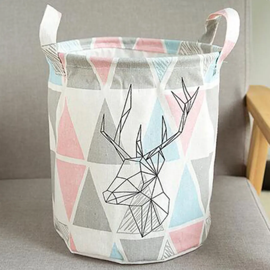 

Home Storage Organization Cotton Cloth Storage Box Triangular Geometry Pattern Folding Fabric Storage Basket Home Laundry