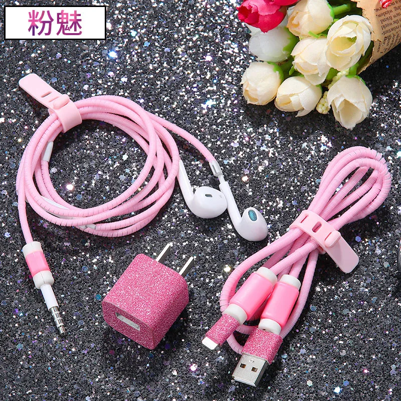 Хороший подарок роскошный USB кабель для наушников протектор набор с кабелем Стикеры для намотки Спиральный шнур протектор для iphone 5 6 6s 7plus