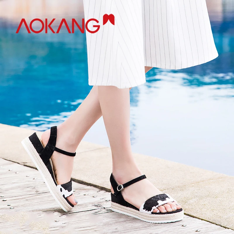 

AOKANG Wedges Shoes For Women Sandals High Heels Summer Shoes 2019 Flip Flop open toes Summer shoes Femme Platform Sandals shoes