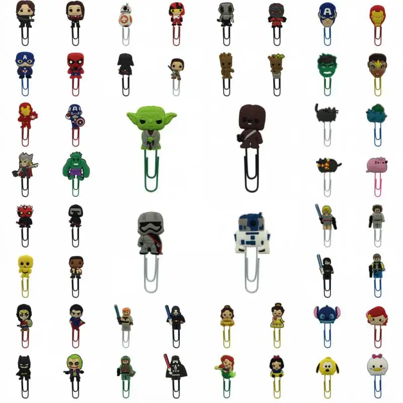 

100pcs Cartoon Bookmark Anime Figure Super Hero Star Wars Marvel Avengers Metal Paper Clips School Office Stationery