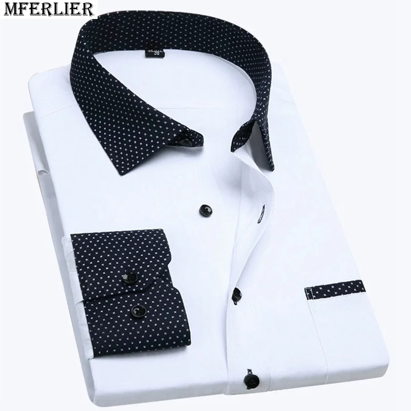 Achat MFERLIER printemps hiver plus grande 10XL chemises hommes 8XL À manches Longues plus la taille grande Robe chemise patchwork coton chemises 6XL 12XL 14XL 58