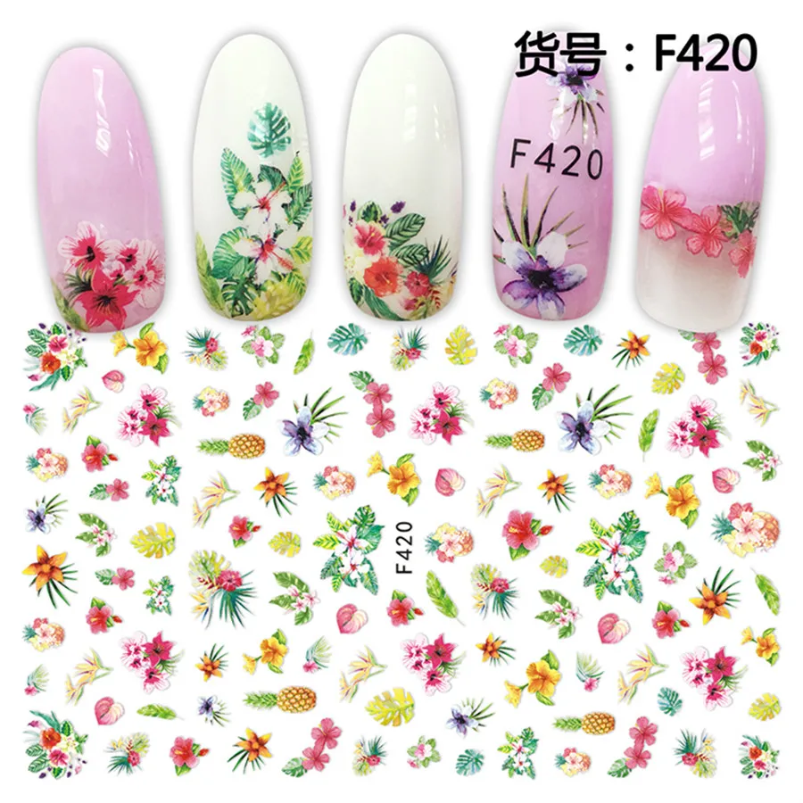 1Sheets 3D Embossed Nail Sticker Flower Adhesive DIY Manicure Slider Nail Art Tips Decorations Decals Transfer 2