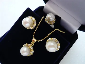 

fashion white shell pearl nice design earrings pendant necklace & ring women sterling-s-jewelry brinco wedding earring