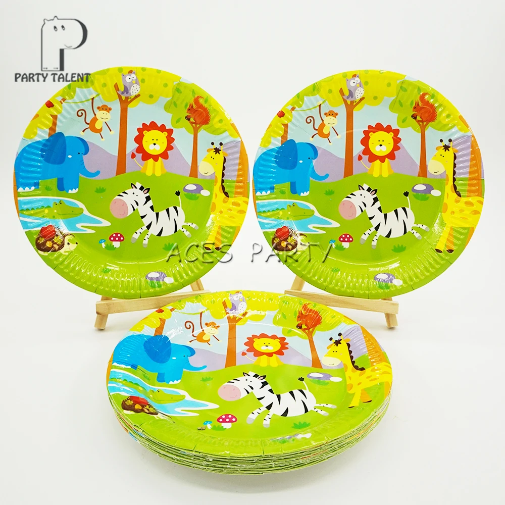 

Party supplies 48PCS 7inch Jungle Safari Animal theme party disposable tableware paper plate dishes 250G paper with food film