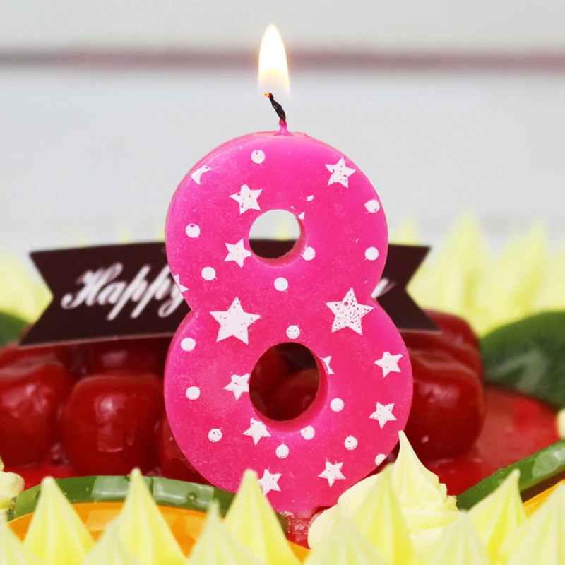 

1-5 Number Five-pointed Star Pink and Blue Color Birthday Cake Candles For Children Solid Color Dot Star Candles Decoration
