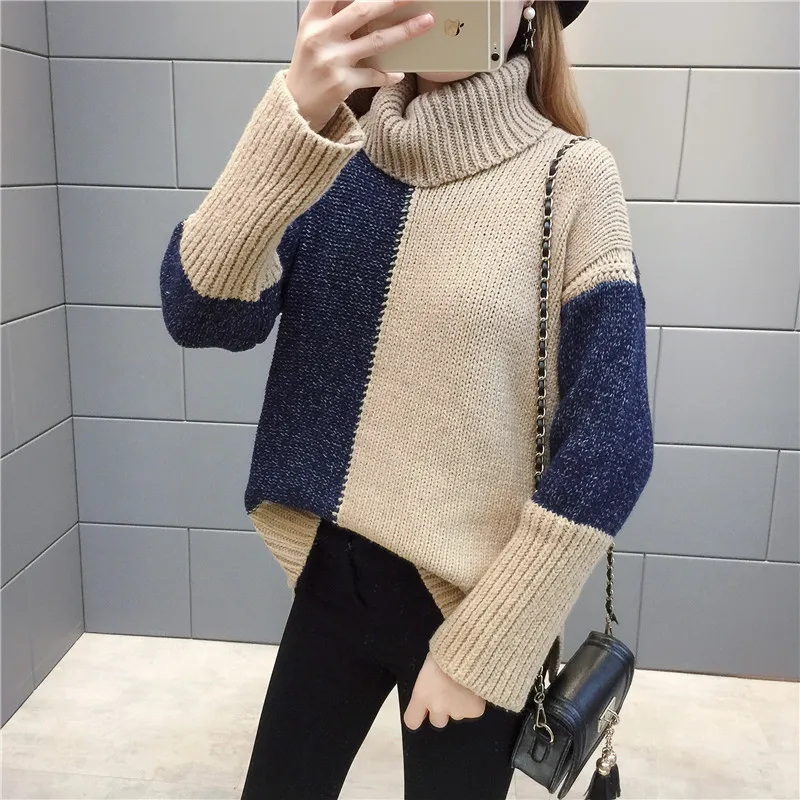 Invierno moda mujer suéteres camisa de tejer cuello alto