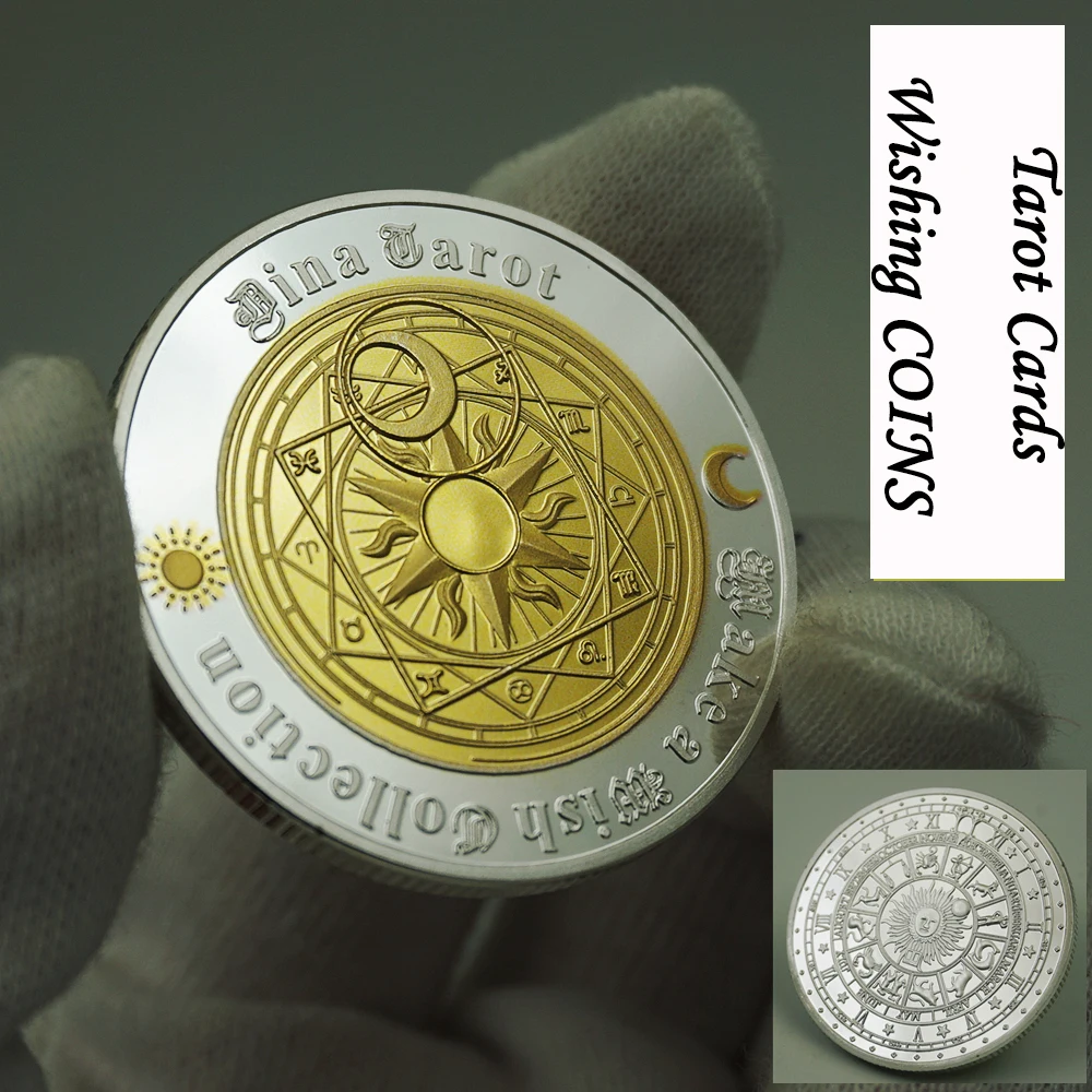 Exquisite Mirror Face Double color Coin Western Tarot Cards Wishing