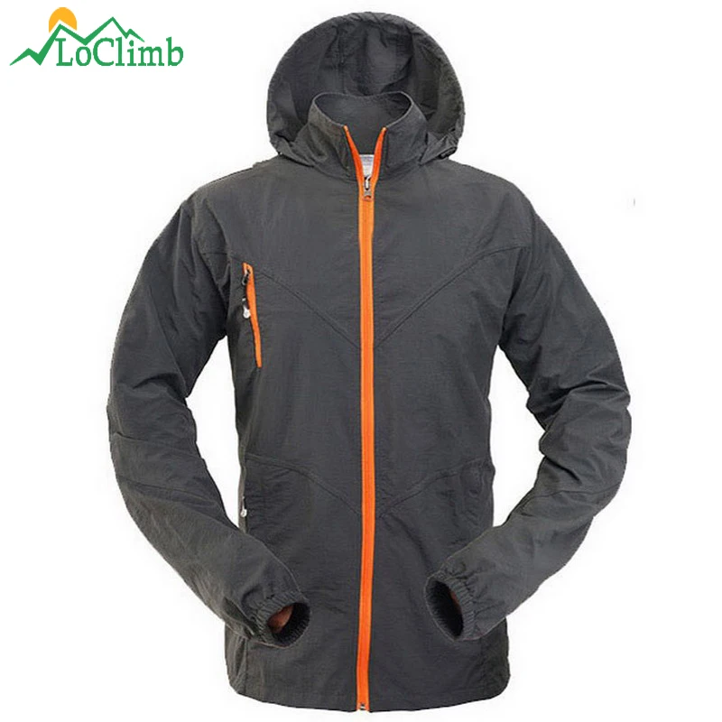 LoClimb анти-УФ тонкие походные куртки для мужчин летняя водонепроницаемая одежда для туризма на открытом воздухе треккинг спортивная куртка с капюшоном, AM099