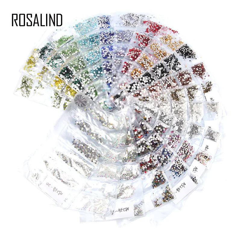 

ROSALIND Glitter Crystal Nail art Rhinestone 3D Glass Nail Rhinestones For Nails Art Decorations Colorful Gems mix sizes