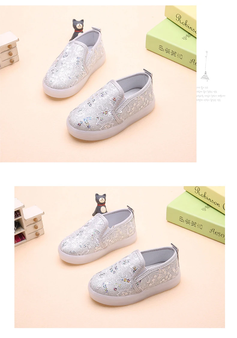 Girl's Sequins Glowing Sneakers Children Casual Lighted Up Shoes Kid's Fashion Luminous Slip-On Sneakers Cute LED's Shoes Girl (10)