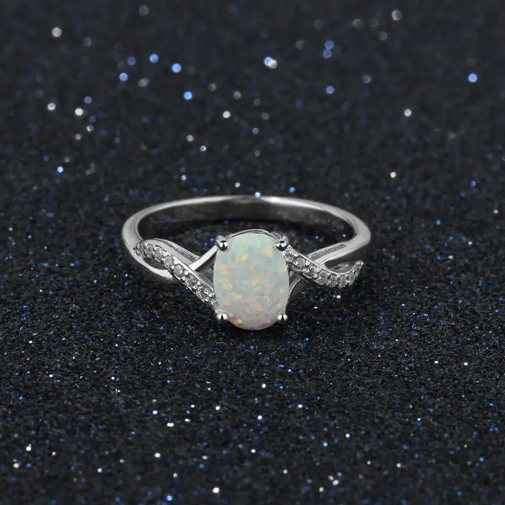 8mm Oval Cream Opal Stone Finger Ring Genuine 925 Sterling Silver Rings For Women Fashion Wedding Jewelry (JewelOra RI103631)