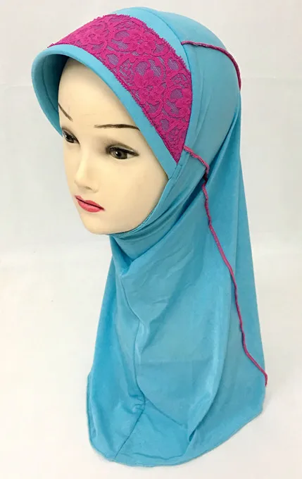 Детская кружевная мусульманская Кепка для девочек s хиджаб Кепка мусульманская накидка арабский платок головной убор шарф каска, Кепка - Цвет: 7