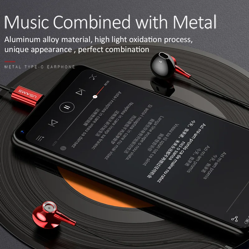 USAMS type c наушники вкладыши металлические HiFi стереогарнитура проводные для samsung S8 S9