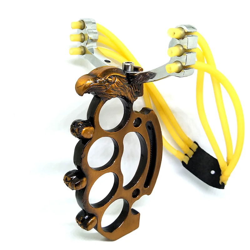 Powerful Hunting Falcon Slingshot Six Strands Of Leather Metal Stainless Steel Outdoor Competition With Rubber Band