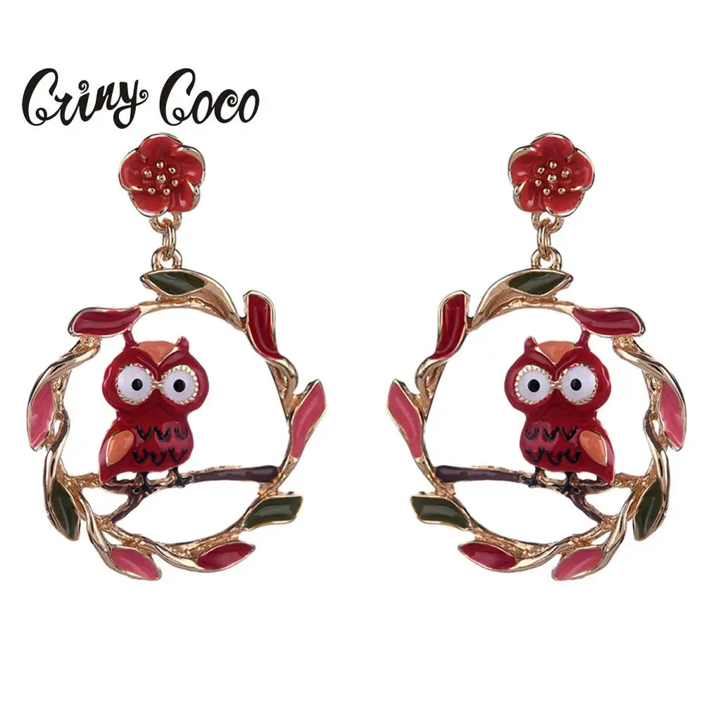Женские Крупные круглые серьги Cring Coco длинные висячие в стиле бохо с совой птицей