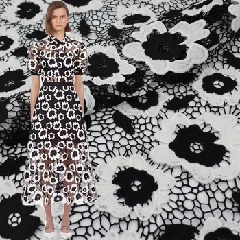 

Black and white lace fabric water soluble for dress shirt fabric getzner tissu tissus tecidos para costura material sewing