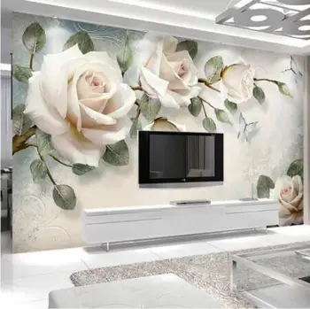 

3D Custom Modern Photo Wallpaper Mural Painting White Rose Flowers For Living Room Bedroom TV Background Floral Home Decor Paper