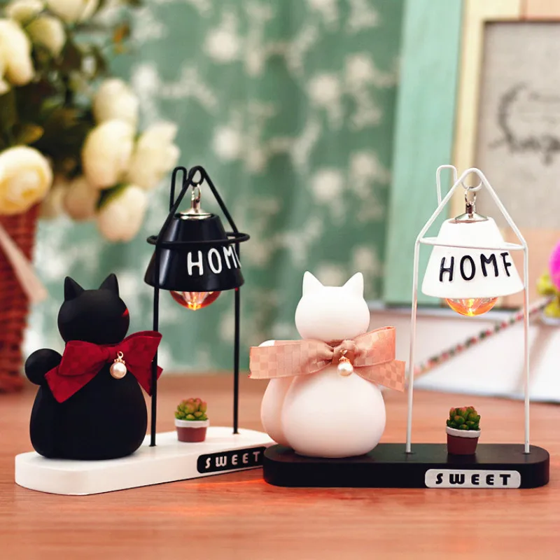 

New bowtie cat lamp,mixed resin night doll toy light decoration,birthday gift,Japanese style