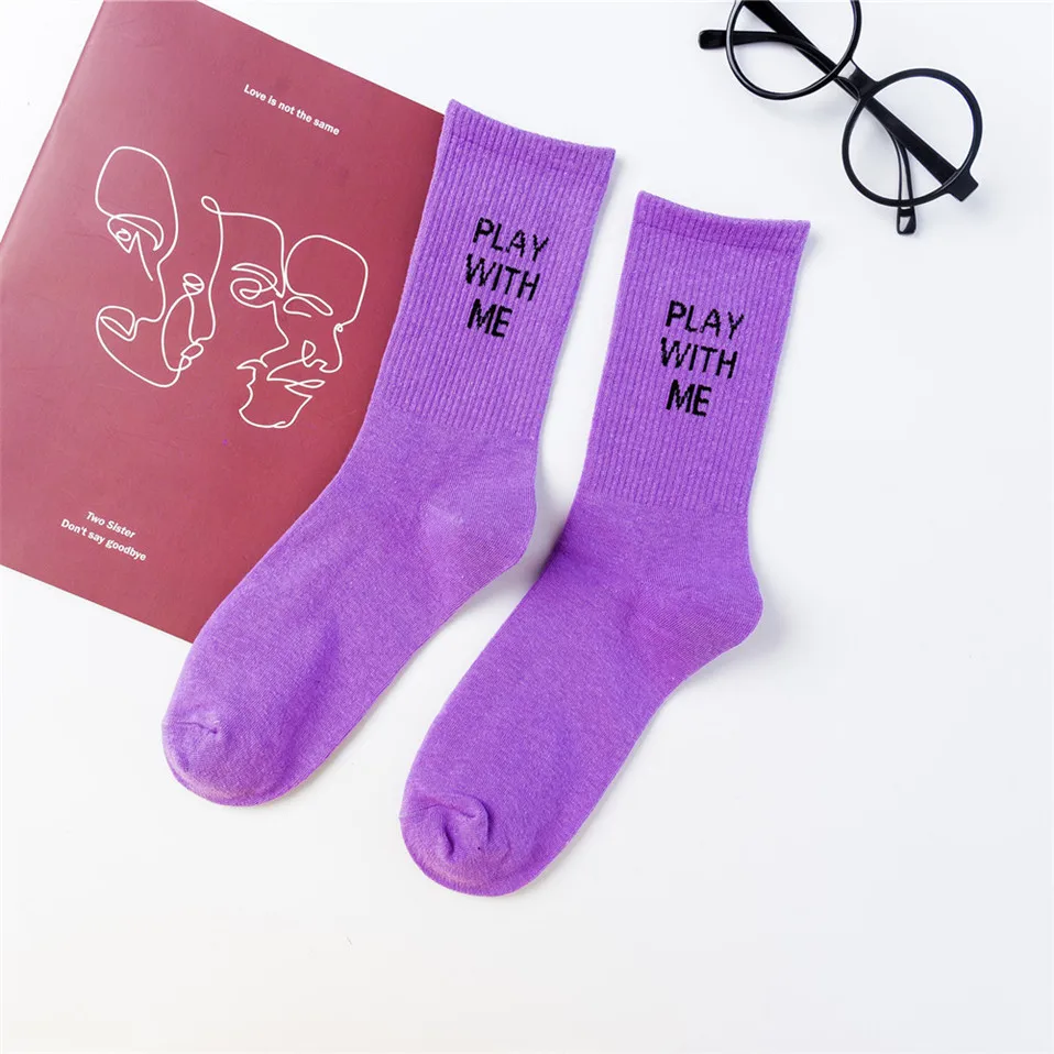 

2020 Cotton Cute Letter Print Women's Socks Meias Retro Embroidery Long Colorful Funny Socks Amozae Women Girls Multicolor Sock