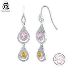 ORSA JEWELS 925 Pure Sterling Silver Women Earrings Dangle Long Water Drop Shape AAA CZ Female Wedding Party Jewelry SE49