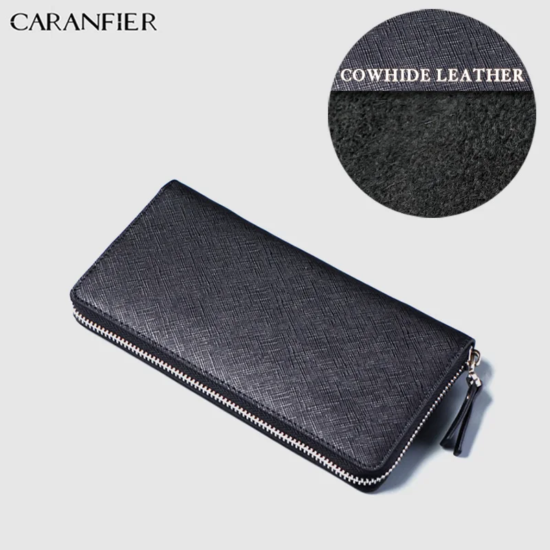 

CARANFIER Mens Vintage Wallet Casual Genuine Cowhide Leather Large Capacity Multi-Card Position Zipper Hasp Card Holder Clutch