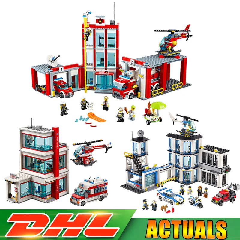 

DHL Lepin City 02020 Police Station+ 02052 Fire Station +02113 Hospital Blocks Bricks Compatible LegoINGlys 60141 60110 60204