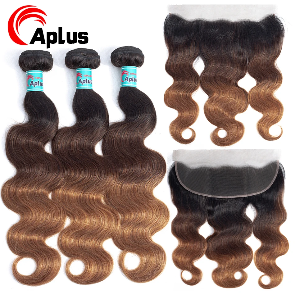 

Aplus Remy Hair Brazilian Body wave Hair Bundles With Frontal Closure T1b 4 30 Ombre Bundles With Frontal Closure With Baby Hair