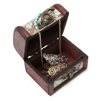 

1Pcs Vintage Wooden Map Storage Box Metal Locking Jewelry Cufflinks Chest Case
