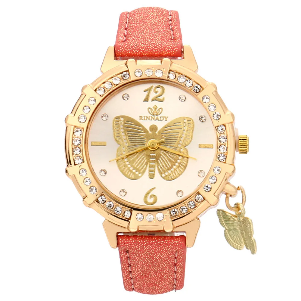 

New Women Quartz Wrist Butterfly Tower Rhinestone Pendant Wrist Watch Luxury Elegant Clock Dress orologi donna horloge dames *Y